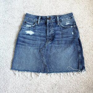 abercrombie & fitch distressed raw hem blue denim miniskirt